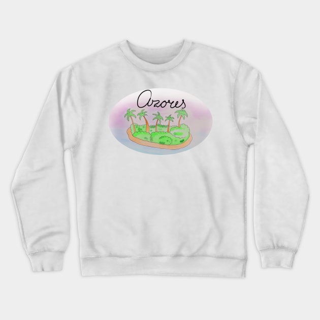 Azores watercolor Island travel, beach, sea and palm trees. Holidays and rest, summer and relaxation Crewneck Sweatshirt by grafinya